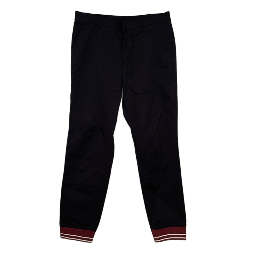 KENZO Paris Chino Twill Joggers Navy Blue Burgundy Stripe Cuffs Mens US 32 EU 42